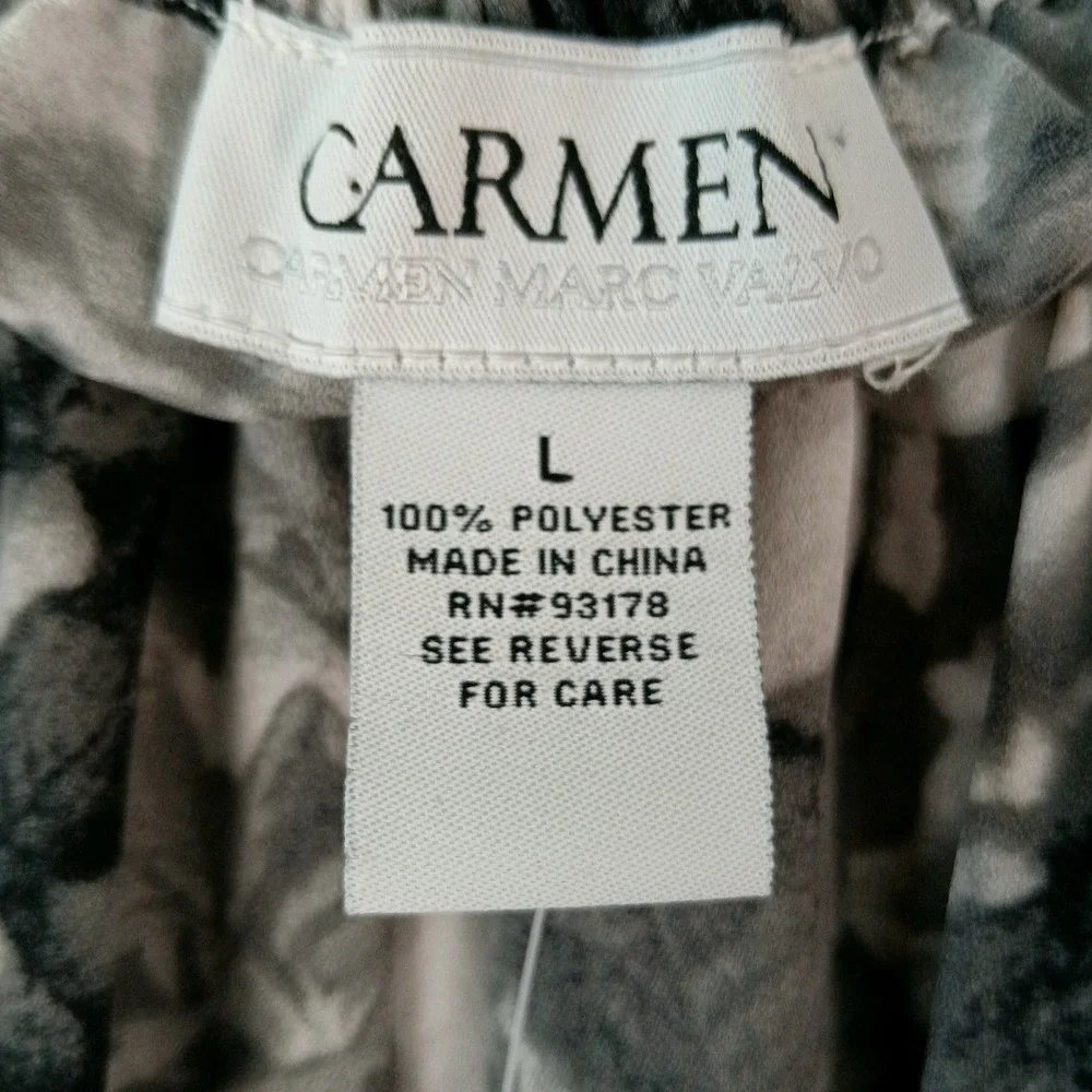 NWT Carmen Marc Valvo Blouse Womens L Gray Floral Long Sleeve Off Shoulder Top - Picture 3 of 6
